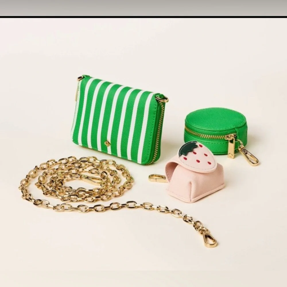 Kate Spade NY- Green/White Stripe Mini Crossbody/Gold Chain Strap/Accessories